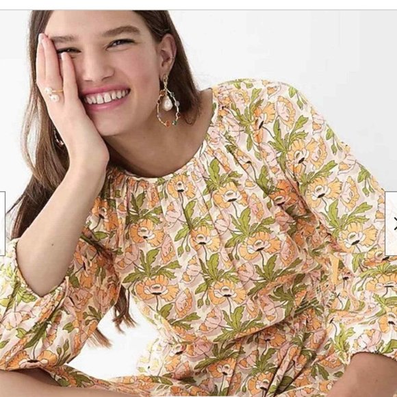 J Crew Liberty London Butterfield Poppy Smocked Waist Dress Prairie Cottagecore - Picture 3 of 13